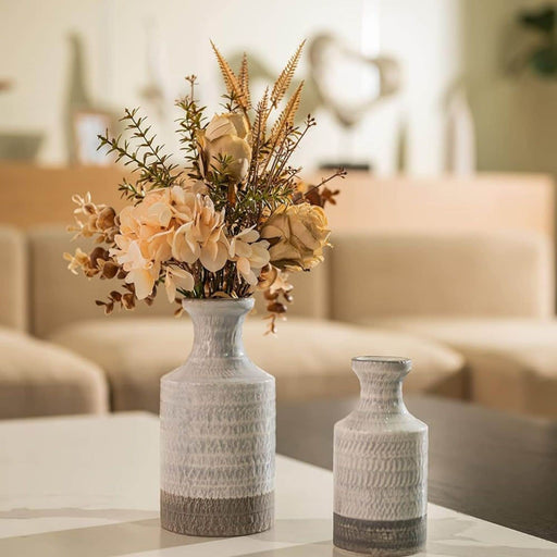 Set 2 jarrones de cerámica bicolor blanco/gris TLS19HP016