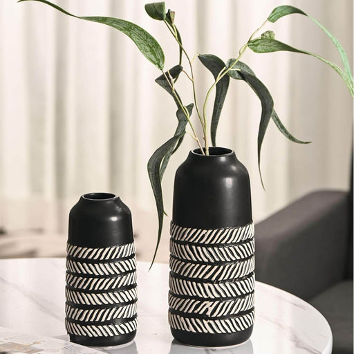 Set 2 jarrones de cerámica diseño espiga negra TLS19HP027-B