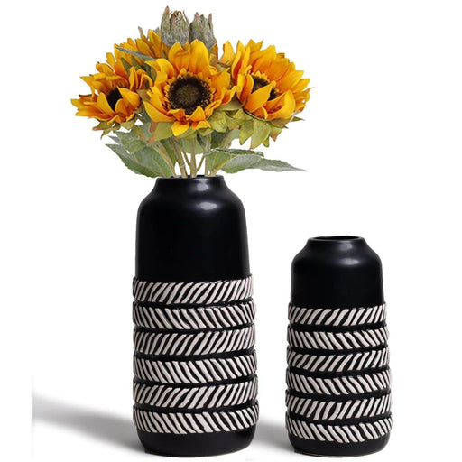 Set 2 jarrones de cerámica diseño espiga negra TLS19HP027-B