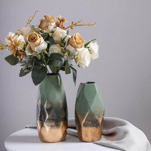 Set 2 jarrones de cerámica dorado/verde TLS19HP049