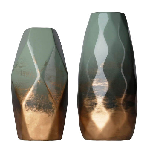 Set 2 jarrones de cerámica dorado/verde TLS19HP049