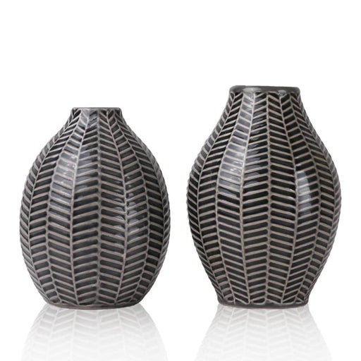 Set 2 jarrones diseño hojas gris TLS19HP006
