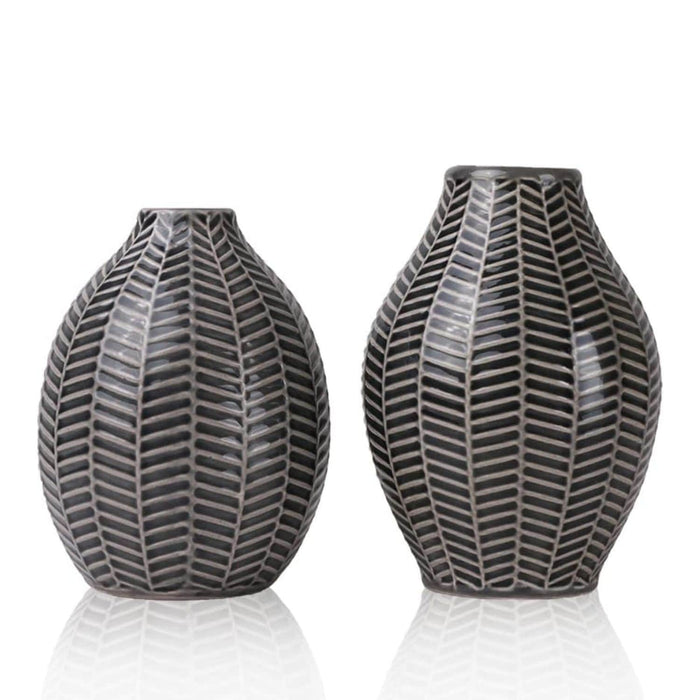 Set 2 jarrones diseño hojas gris TLS19HP006