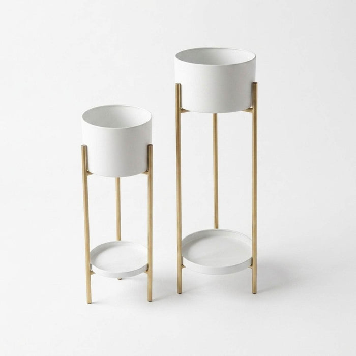 set 2 maceteros con pedestal metal blanco dorado DAX1627