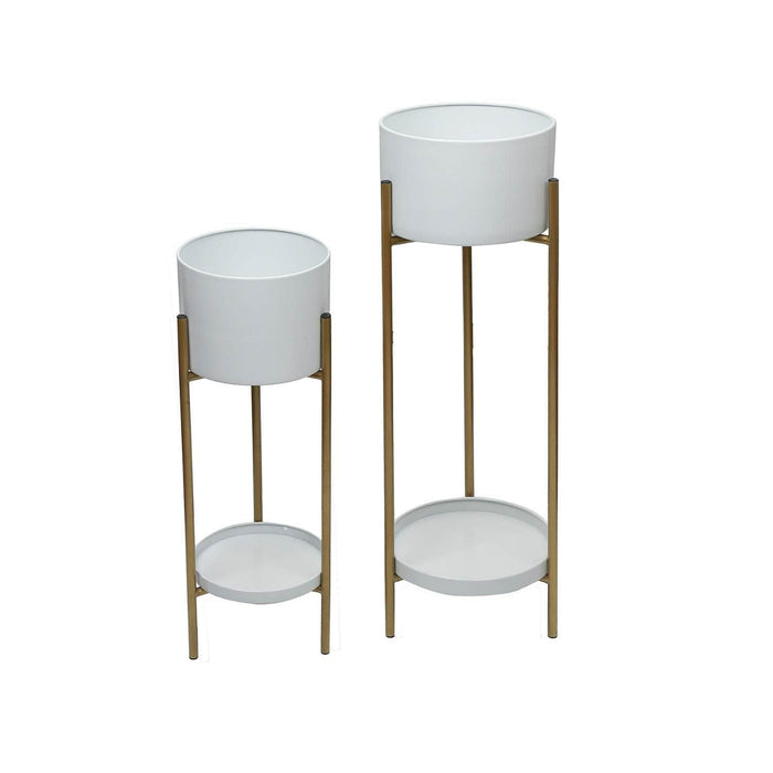 set 2 maceteros con pedestal metal blanco dorado DAX1627