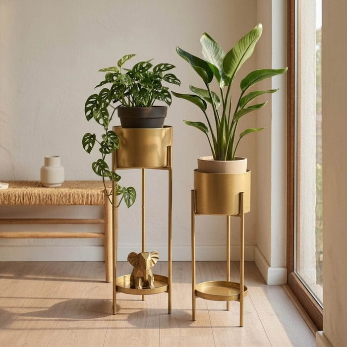 set 2 maceteros con pedestal metal dorado DAX1628