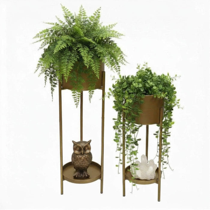 set 2 maceteros con pedestal metal dorado DAX1628