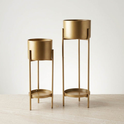 set 2 maceteros con pedestal metal dorado DAX1628