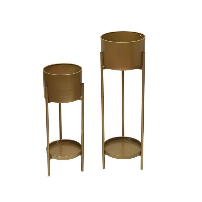 set 2 maceteros con pedestal metal dorado DAX1628