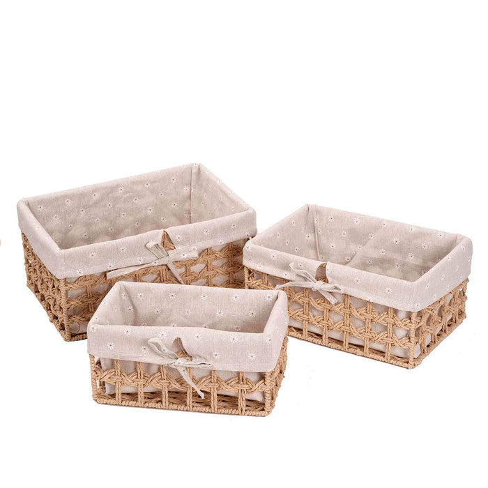 Set 3 canastos organizadores con tela beige 21STJ198