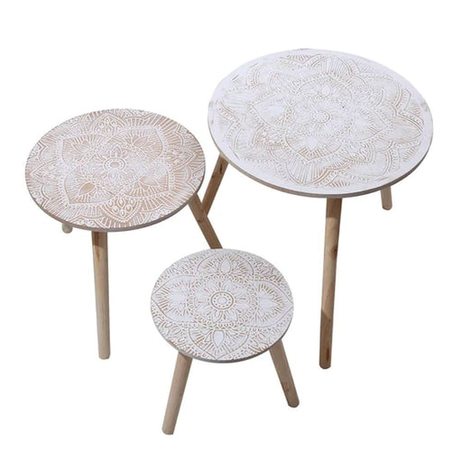 Set 3 mesas de centro madera mandalas 20FXP4221-1