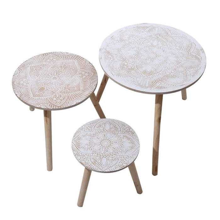 Set 3 mesas de centro madera mandalas 20FXP4221-1