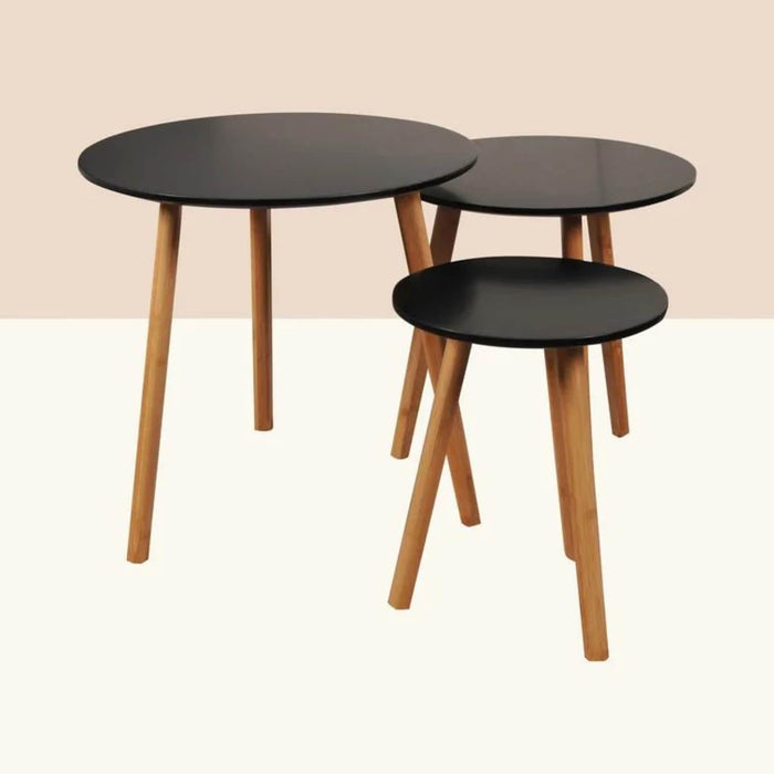 Set 3 mesas de centro madera negra 20FXP4221-5