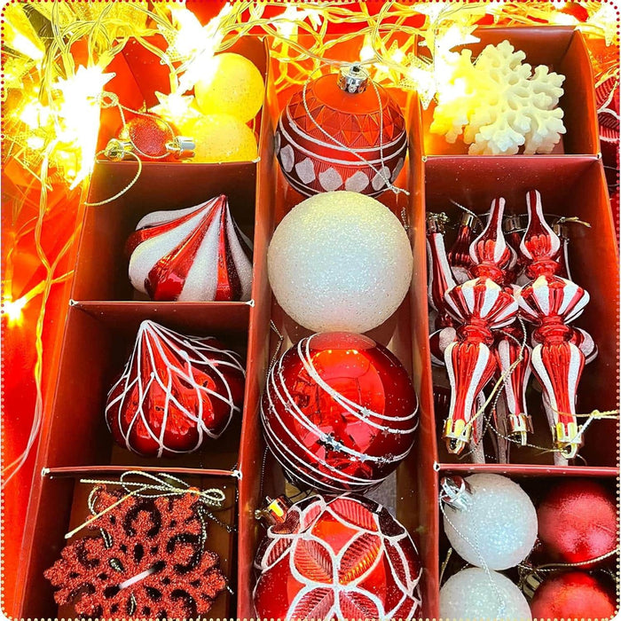 Set 50 adornos navideños blanco/rojo EG01-1688-0960-AL