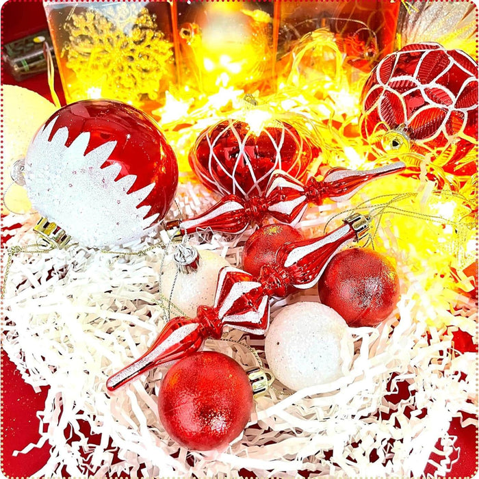 Set 50 adornos navideños blanco/rojo EG01-1688-0960-AL