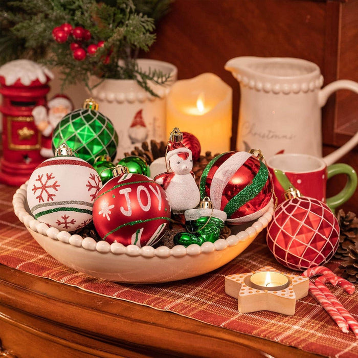 Set 60 adornos navideños blanco/rojo EG0101-0277