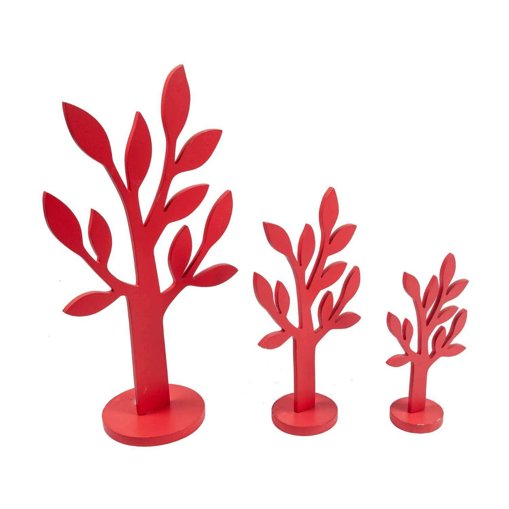 Set de figuras decorativa arboles de madera rojo