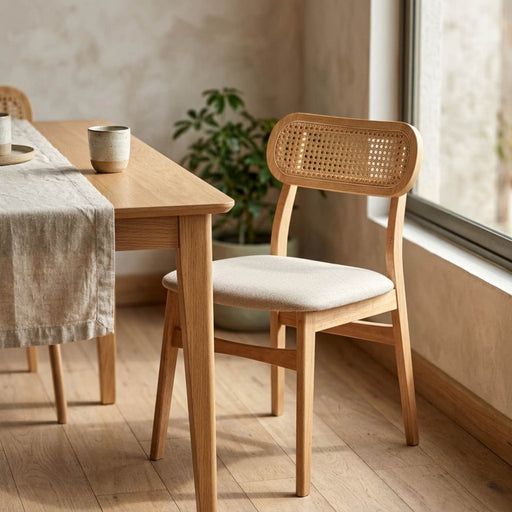 Silla de comedor nórdica de madera y ratán DPX794