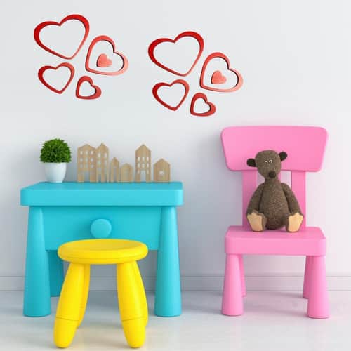 Stickers de madera para muro corazones rojos