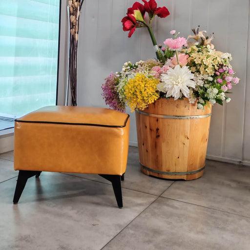 Taburete reposapiés otomano rectangular eco cuero caramelo DDT6265