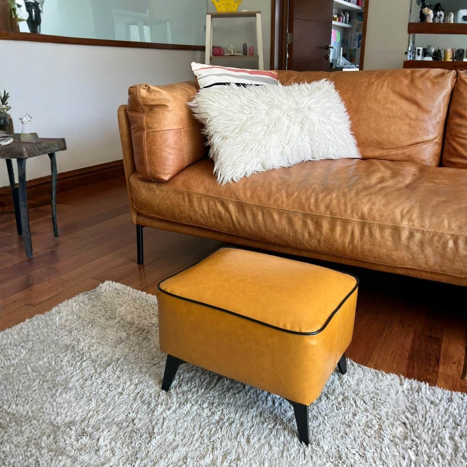 Taburete reposapiés otomano rectangular eco cuero caramelo ...