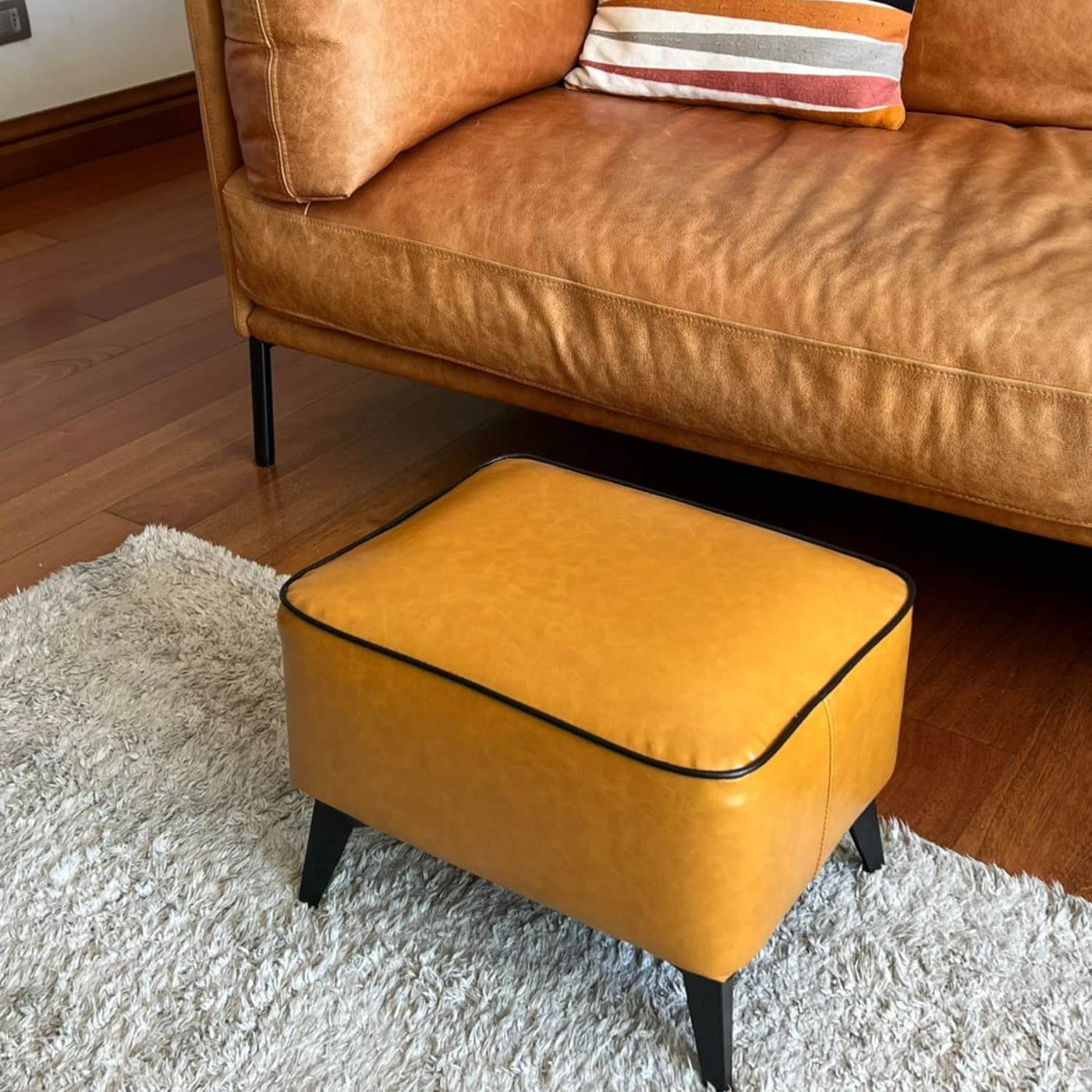 Taburete reposapiés otomano rectangular eco cuero caramelo ...