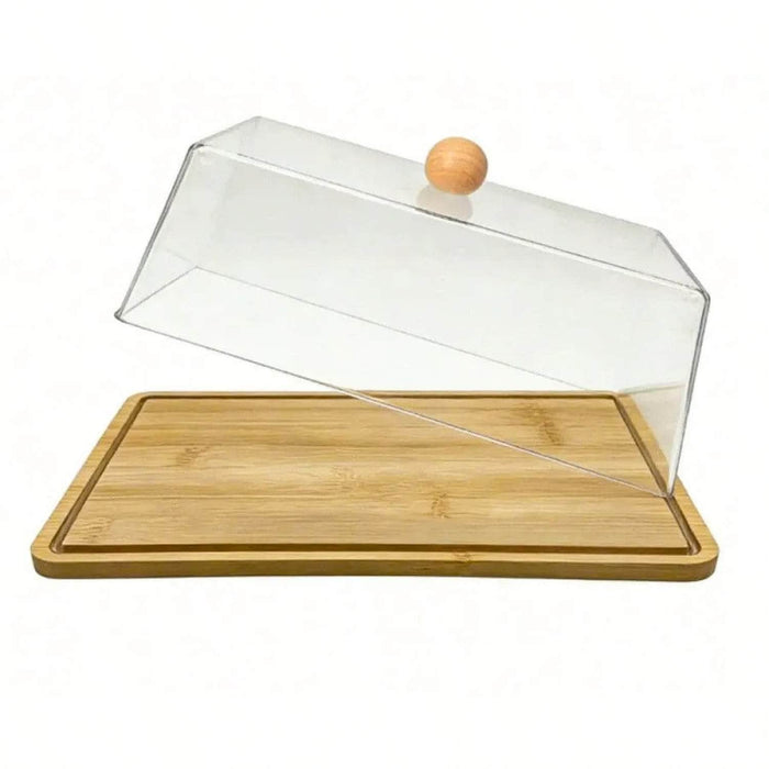 Tortero rectangular de bambú con tapa de vidrio EPT88