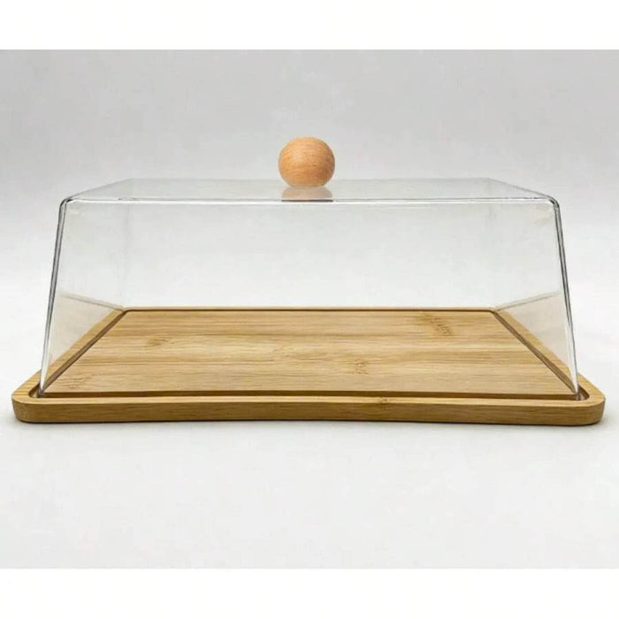 Tortero rectangular de bambú con tapa de vidrio EPT88