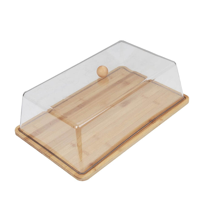 Tortero rectangular de bambú con tapa de vidrio EPT88