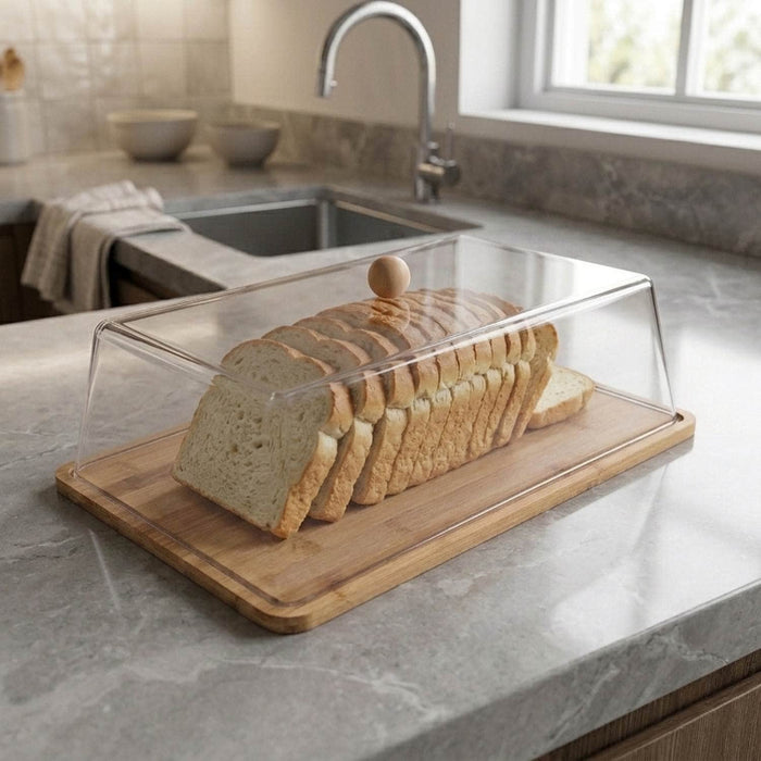 Tortero rectangular de bambú con tapa de vidrio EPT88