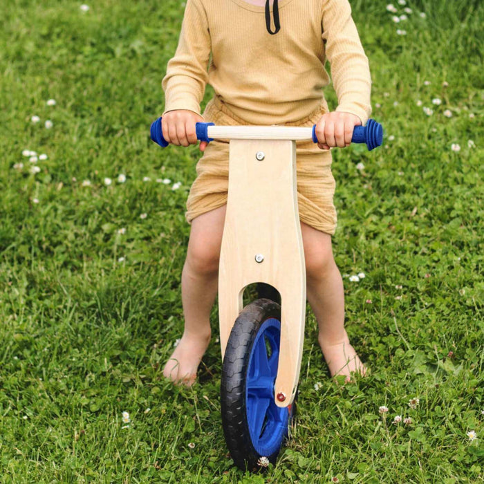 Bicicleta de equilibrio aprendizaje de madera azul