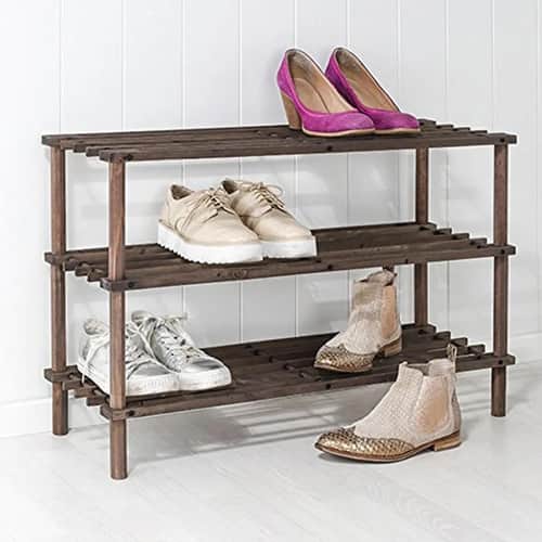 Zapatero organizador de madera con 3 niveles marrón oscuro